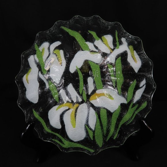Vintage Fused Art Glass White Iris Sydenstricker - Picture 3 of 4